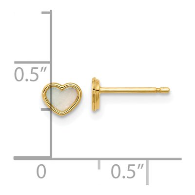 14K Yellow Gold Mother of Pearl Heart Stud Earrings – view 3