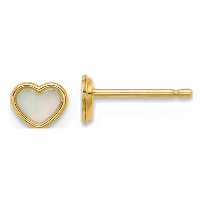 14K Yellow Gold Mother of Pearl Heart Stud Earrings
