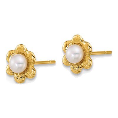 14K Yellow Gold Round Freshwater Cultured Pearl Flower Stud Earrings – view 2