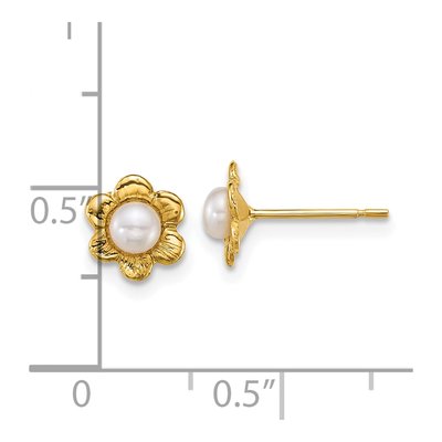 14K Yellow Gold Round Freshwater Cultured Pearl Flower Stud Earrings – view 3