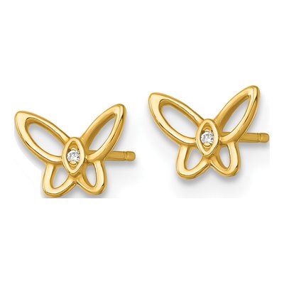 14K Yellow Gold Round CZ Butterfly for Kids Stud Earrings – view 3
