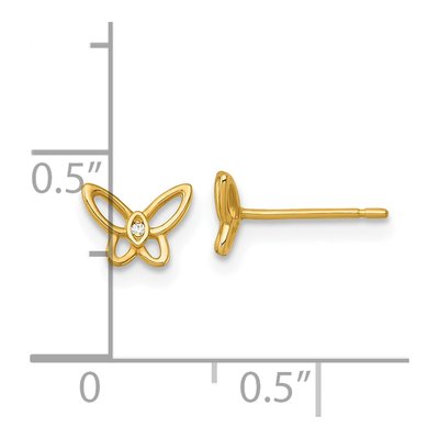 14K Yellow Gold Round CZ Butterfly for Kids Stud Earrings – view 4