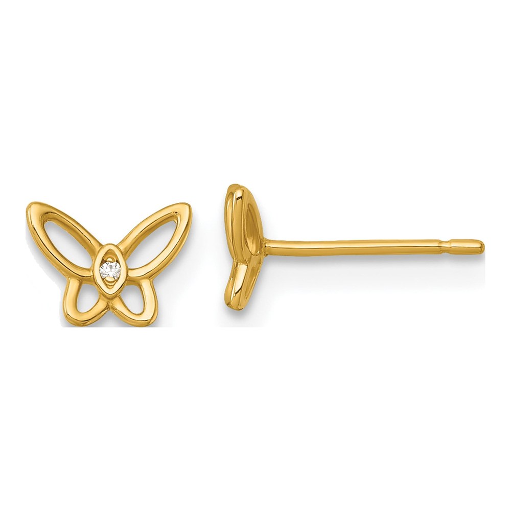 14K Madi K Polished Cz Open Butterfly Childrens Post Earrings
