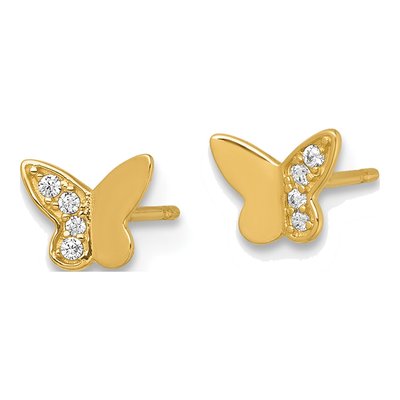 14K Yellow Gold Round CZ Butterfly Stud Earrings – view 3