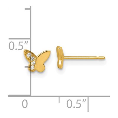 14K Yellow Gold Round CZ Butterfly Stud Earrings – view 4