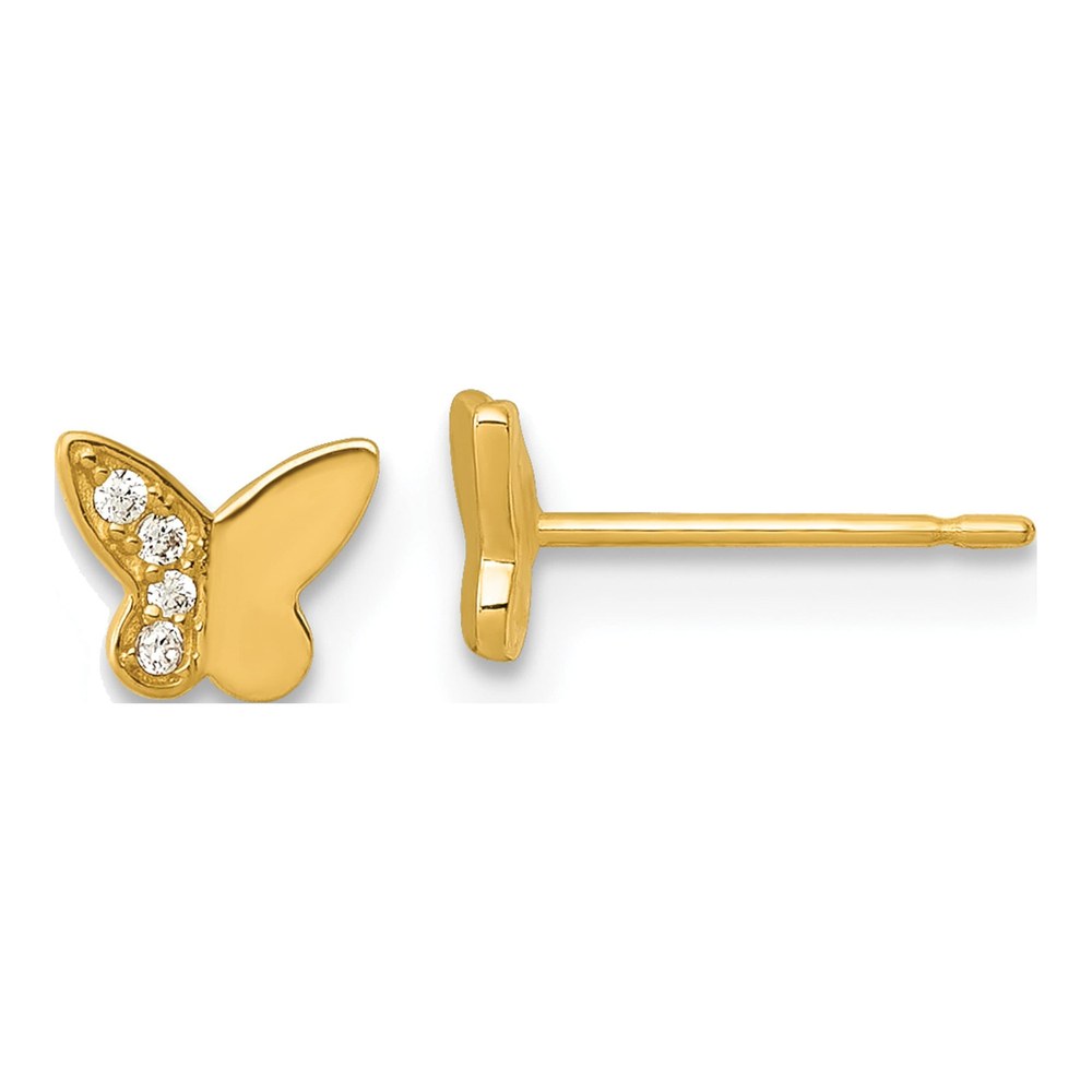 14K Madi K Polished Cz Butterfly Childrens Post Earrings