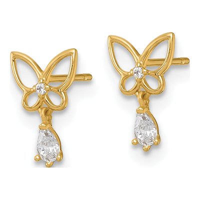 14K Yellow Gold CZ Kids' Butterfly Dangle Earrings – view 3