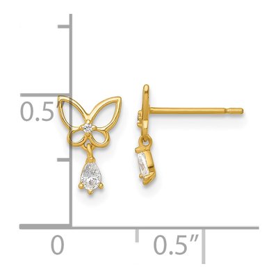 14K Yellow Gold CZ Kids' Butterfly Dangle Earrings – view 4