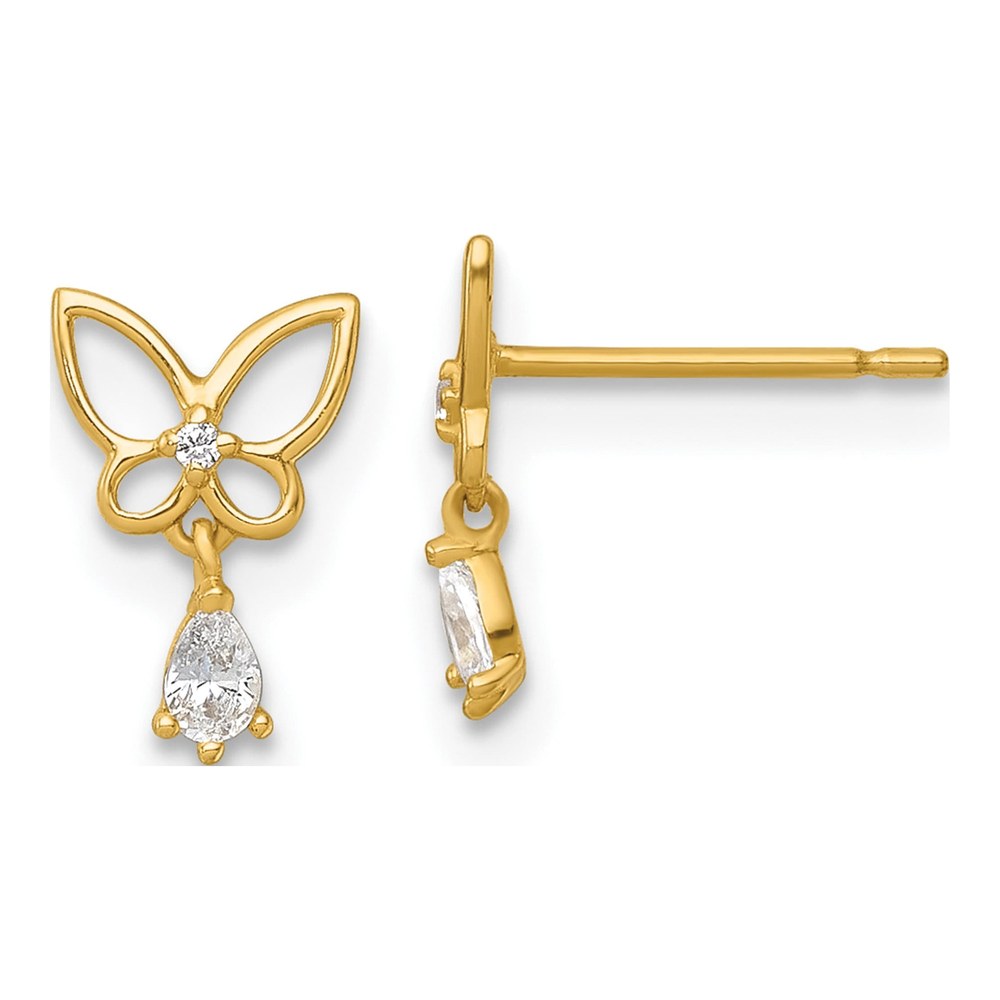 14K Madi K Polished Open Butterfly With Cz Dangle Childrens Post Earrings