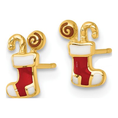 14K Yellow Gold Christmas Stocking Stud Earrings – view 3