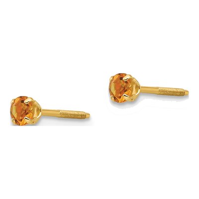 14K Yellow Gold 3mm Round Citrine Birthstone Screwback Stud Earrings – view 3