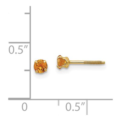 14K Yellow Gold 3mm Round Citrine Birthstone Screwback Stud Earrings – view 5