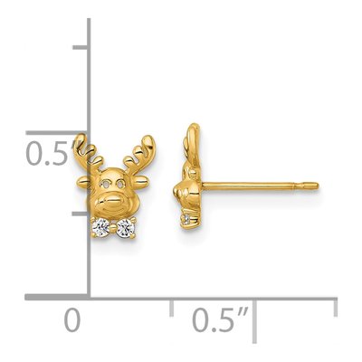 14K Yellow Gold Round CZ Reindeer Stud Earrings – view 4