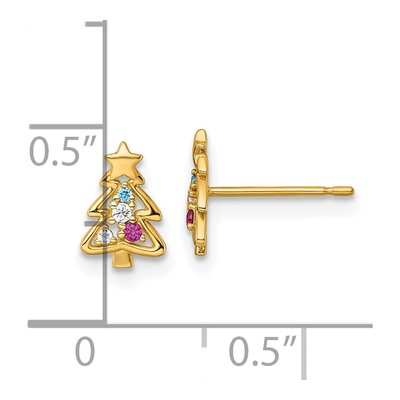 14K Yellow Gold Round CZ Kids' Christmas Tree Stud Earrings – view 4