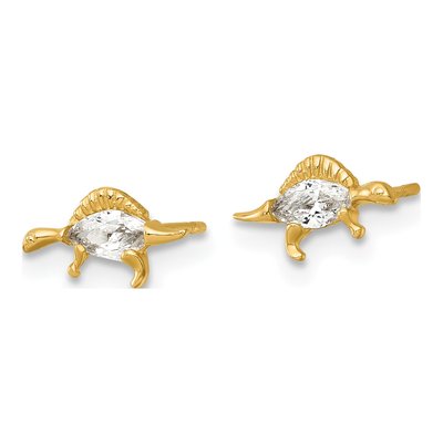 14K Yellow Gold Marquise CZ Stegosaurus Stud Earrings – view 3