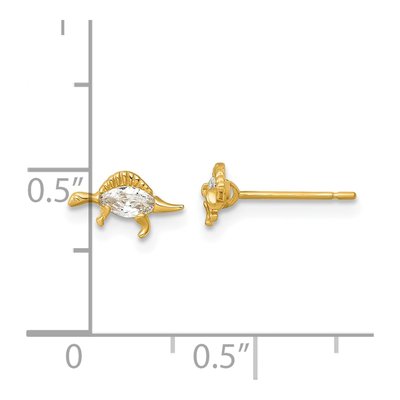 14K Yellow Gold Marquise CZ Stegosaurus Stud Earrings – view 4
