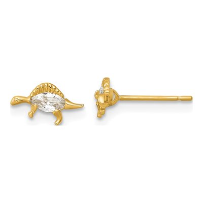 14K Yellow Gold Marquise CZ Stegosaurus Stud Earrings
