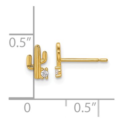 14K Yellow Gold Round CZ Cactus Stud Earrings – view 4
