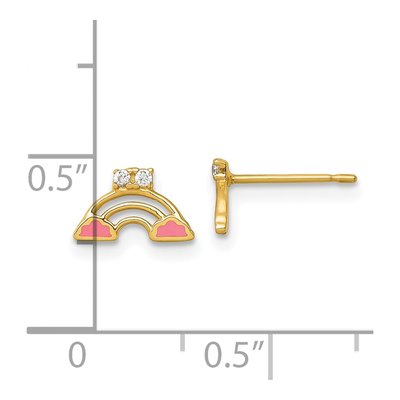 14K Yellow Gold Round CZ Enamel Rainbow Kids' Stud Earrings – view 4