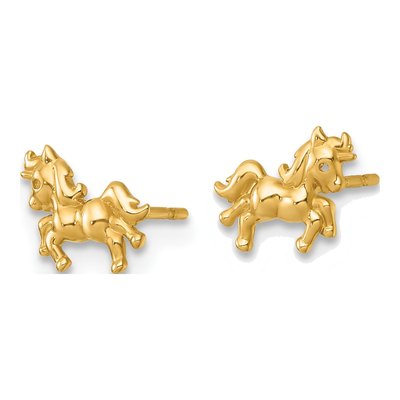 14K Yellow Gold Unicorn Stud Earrings – view 3