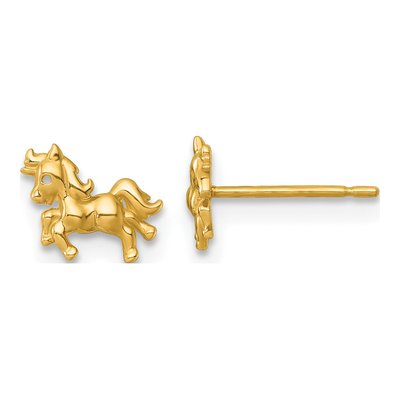 14K Yellow Gold Unicorn Stud Earrings