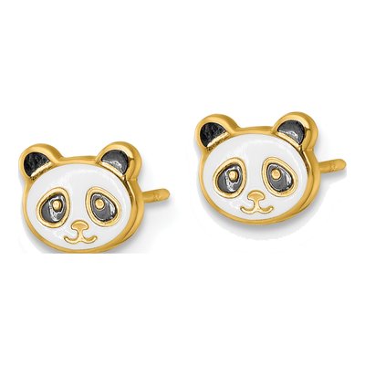 14K Yellow Gold Panda for Kids Stud Earrings – view 3