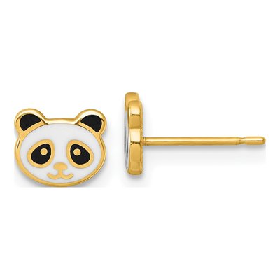 14K Yellow Gold Panda for Kids Stud Earrings