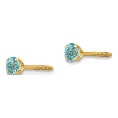 14K Yellow Gold Blue Zircon Kids' Stud Earrings – view 3