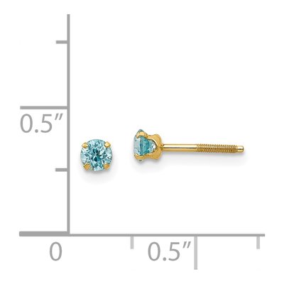 14K Yellow Gold Blue Zircon Kids' Stud Earrings – view 5