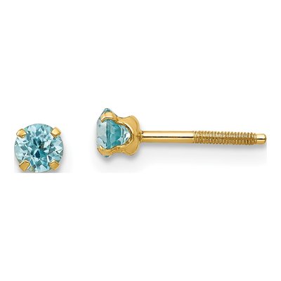 14K Yellow Gold Blue Zircon Kids' Stud Earrings