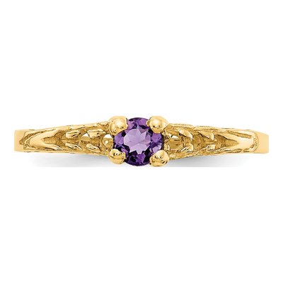 14K Yellow Gold Amethyst Birthstone Baby Ring – view 5
