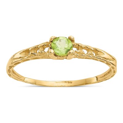 14K Yellow Gold Peridot Birthstone for Girls Ring
