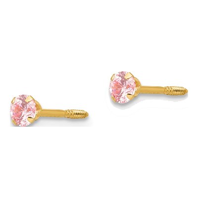 14K Yellow Gold 3mm Round CZ Screwback Stud Earrings – view 3