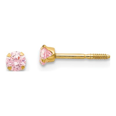 14K Yellow Gold 3mm Round CZ Screwback Stud Earrings