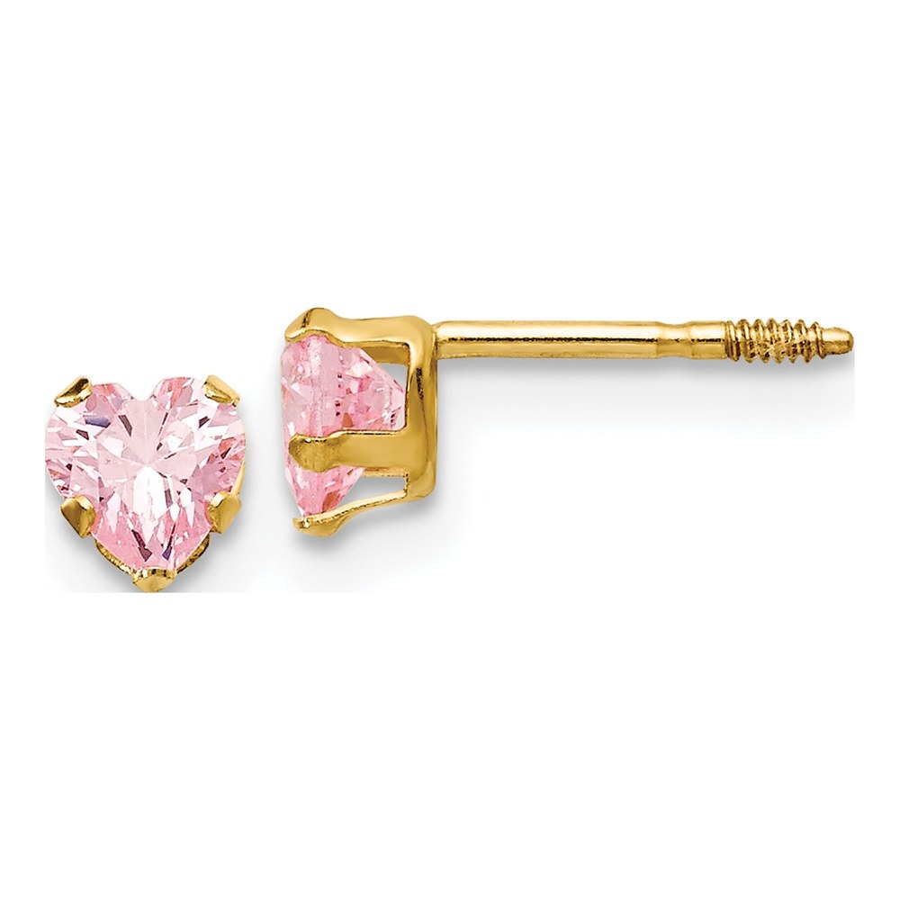 14K Yellow Gold 4mm CZ Heart Stud Earrings