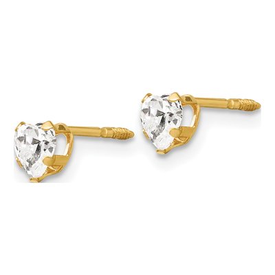 14K Yellow Gold 4mm CZ Heart for Kids Stud Earrings – view 2