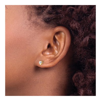 14K Yellow Gold 4mm CZ Heart for Kids Stud Earrings – view 3