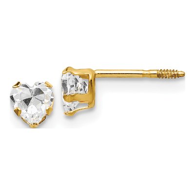 14K Yellow Gold 4mm CZ Heart for Kids Stud Earrings