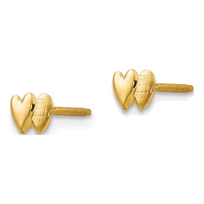 14K Yellow Gold Double Heart Kids' Stud Earrings – view 3