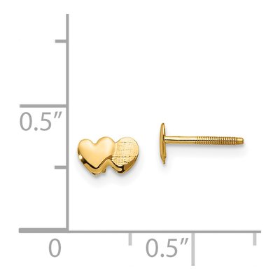 14K Yellow Gold Double Heart Kids' Stud Earrings – view 5