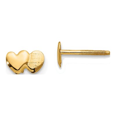 14K Yellow Gold Double Heart Kids' Stud Earrings