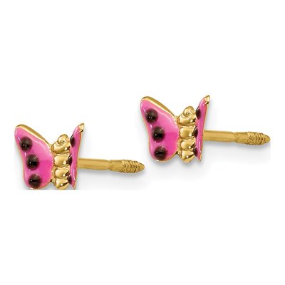 14K Yellow Gold Pink Enamel Butterfly Girls' Stud Earrings – view 3