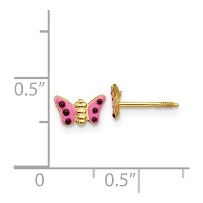 14K Yellow Gold Pink Enamel Butterfly Girls' Stud Earrings – view 5