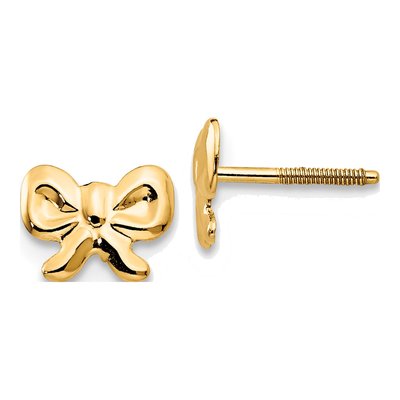 14K Yellow Gold Bow Screwback Stud Earrings