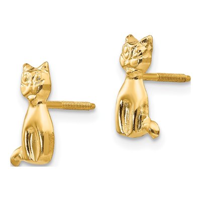 14K Yellow Gold Cat for Girls Stud Earrings – view 3