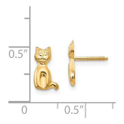 14K Yellow Gold Cat for Girls Stud Earrings – view 5