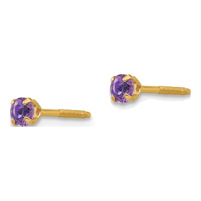 14K Yellow Gold Girls' February Birthstone Stud Earrings – view 3