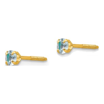14K Yellow Gold March Birthstone for Girls Stud Earrings – view 3