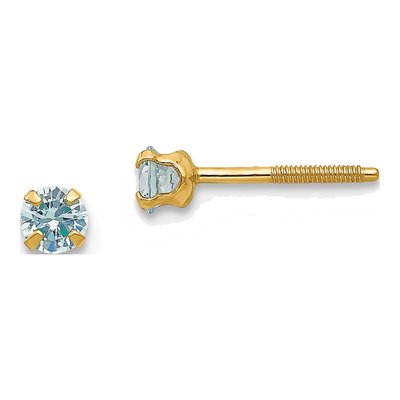 14K Yellow Gold March Birthstone for Girls Stud Earrings