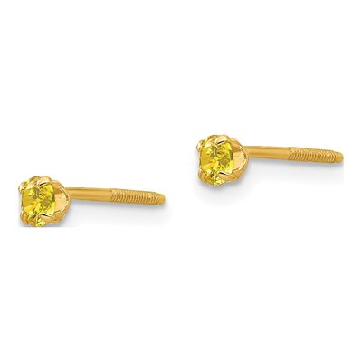 14K Yellow Gold Girls' November Birthstone Stud Earrings – view 3